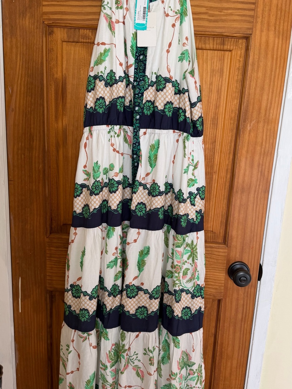 Skies Are Blue White, Green & Navy Floral Halter Maxi Dress - Picture 3 of 12
